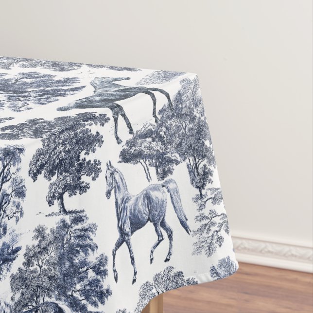 Mantel Elegante Blue White Rustic Horses Toile (In Situ)