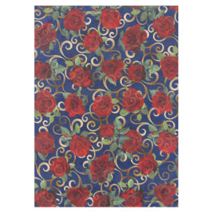 Mantel Elegante Clásico Damask Vintage Red Rose Navy Blue