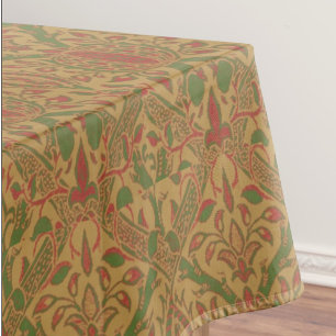 Mantel Elegante Clásico William Morris Rojo Verde Dorado