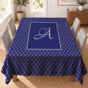 Mantel Elegante damasco marroquí monograma azul navy