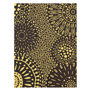 Mantel Elegante de Flores Étnicas en Negro y Oro