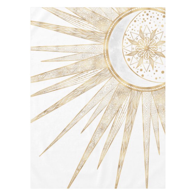 Mantel Elegante Doodles dorados Sun Moon Mandala Diseño (Anverso)