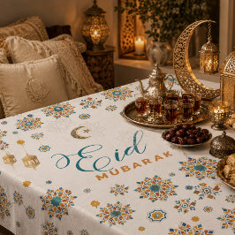 Mantel Elegante Eid Mubarak Caligrafía Luna Estrellas