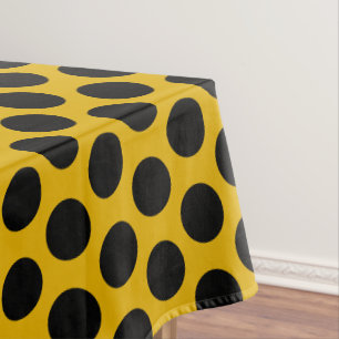 Mantel Elegante Estampado   Amarillo Mostaza y Punto Negr