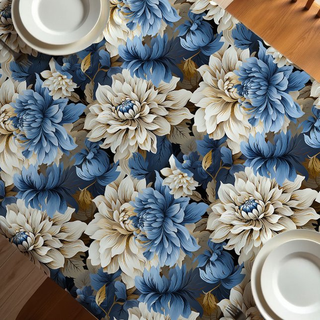 Mantel Elegante Floral Marfil Azul Chic (Chic Blue Ivory Floral Elegant Tablecloth)