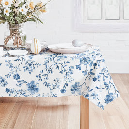 Mantel Elegante Floral Toile Vintage Azul y Blanco 