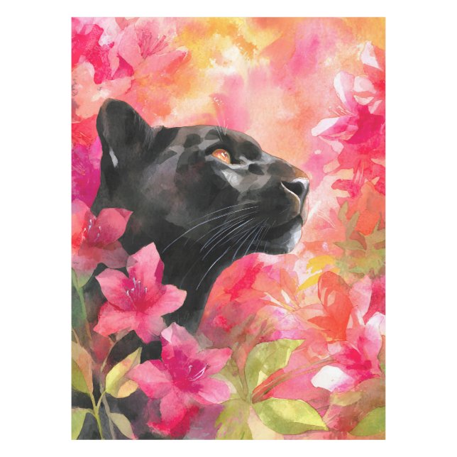 Mantel Elegante floreciente Floral Wild Panther Negro (Anverso)