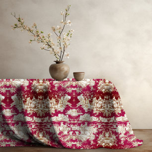 Mantel Elegante lago rojo vintage monograma toile de jouy