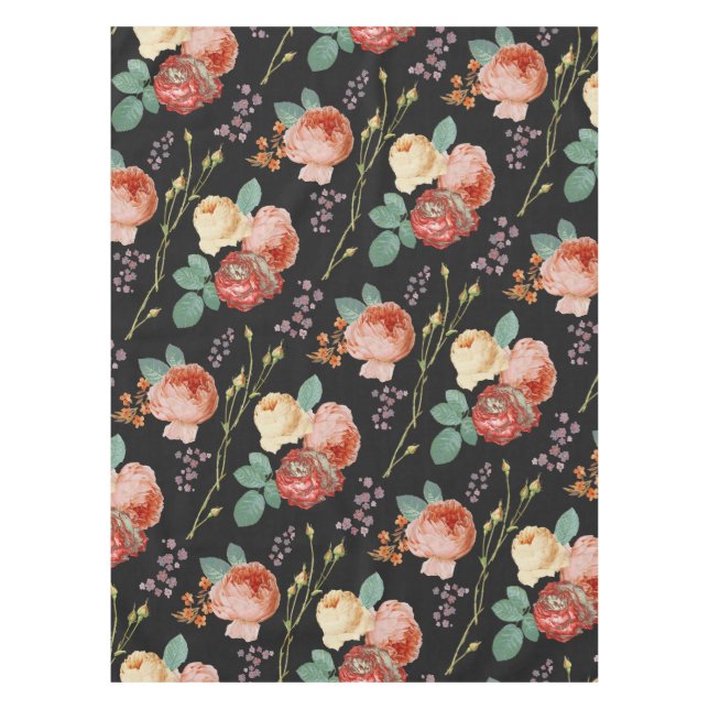 Mantel Elegante Moda rosa rosa Roses floral sobre negro (Anverso)