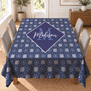 Mantel Elegante monograma inicial gris azul 