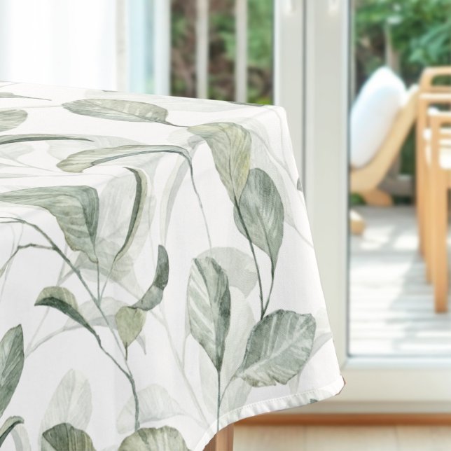Mantel Elegante Patrón de acuarela de hojas verdes de sal (Elegant Sage Green Leaves Watercolor Pattern Tablecloth)