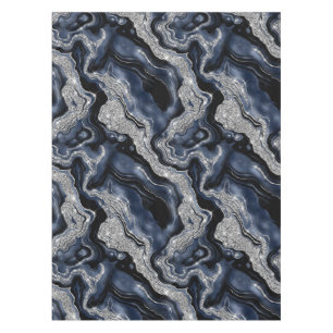Mantel Elegante Patrón de Ágata Azul Marino y Brillo Plat