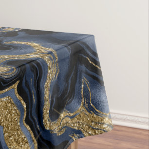 Mantel Elegante patrón de ágata con azul marino y brillo