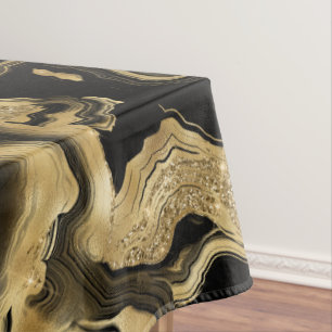 Mantel Elegante Patrón de Ágata con Brillo Negro y Dorado