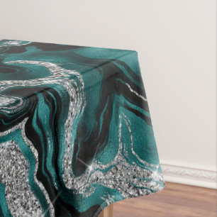 Mantel Elegante patrón de ágata con brillo teal y plata