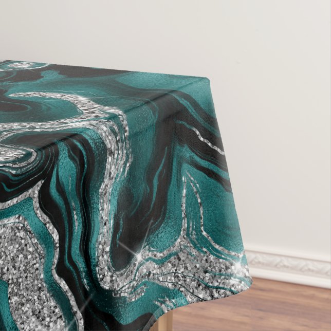 Mantel Elegante patrón de ágata con brillo teal y plata (In Situ)