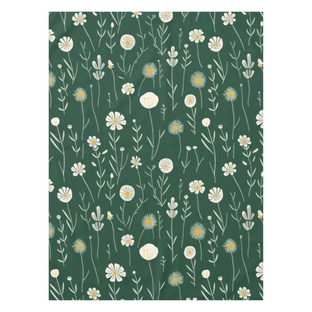 Mantel Elegante patrón de flores silvestres en verde oscu (Anverso)
