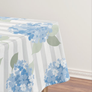 Mantel Elegante patrón de hortensia azul con franja gris