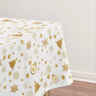 Mantel Elegante patrón de Navidades dorados en blanco