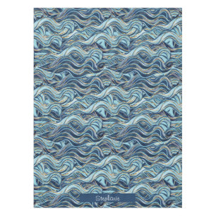Mantel Elegante patrón de onda azul con acentos dorados