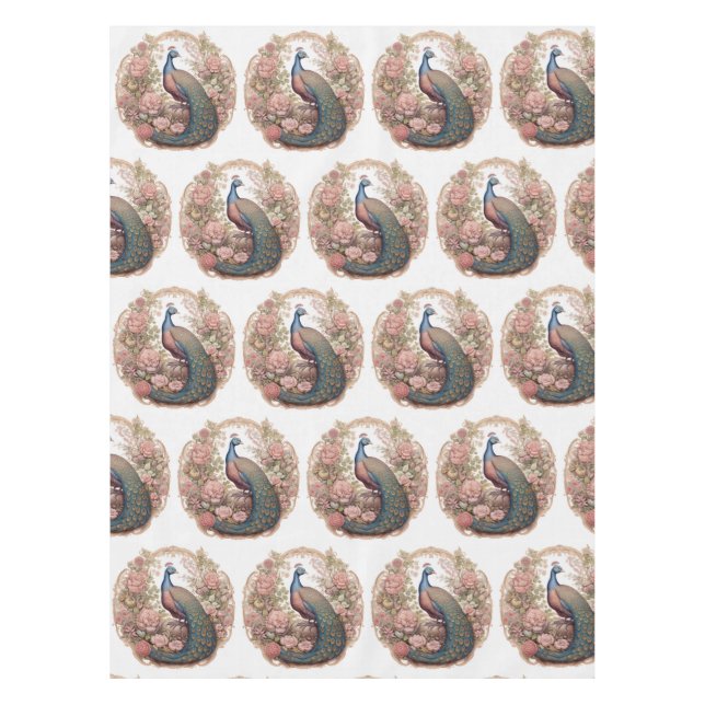 Mantel Elegante patrón de pavo real de oro azul rosado (Anverso)