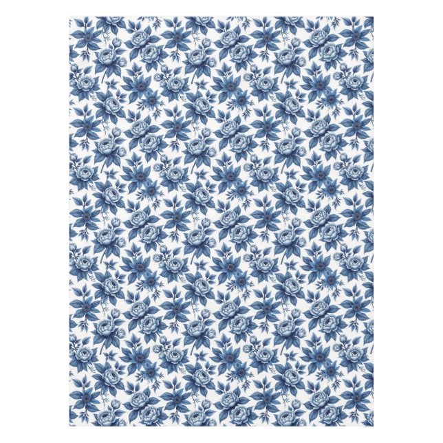 Mantel Elegante Patrón Floral Azul Patrón Vintage Peonías (Anverso)