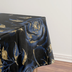 Mantel Elegante patrón floral de rosa azul y dorado