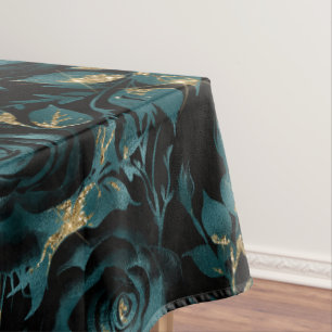 Mantel Elegante patrón floral de rosa en azul turquesa y