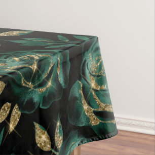 Mantel Elegante patrón floral de rosa verde y dorado