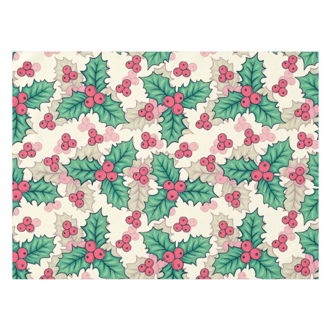 Mantel Elegante patrón floral vintage navideño holly | (Frente (Horizontal))