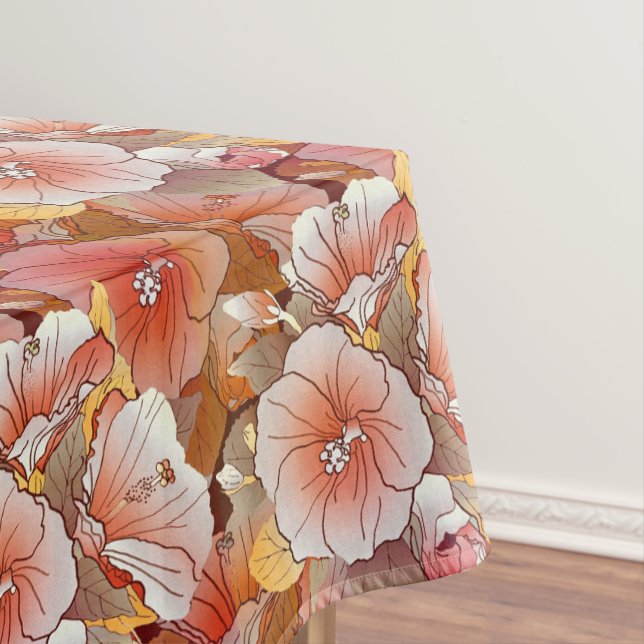 Mantel Elegante Peach Tropical Y Flor Hibiscus Blanca (In Situ)