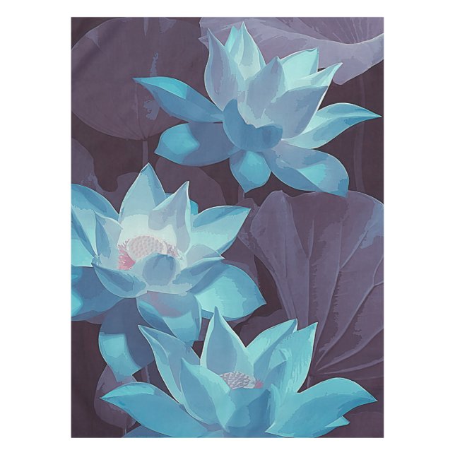 Mantel Elegante pintura azul Lotus acrílico | (Anverso)