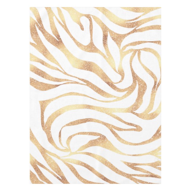 Mantel Elegante Purpurina dorado Zebra White Animal Print (Anverso)