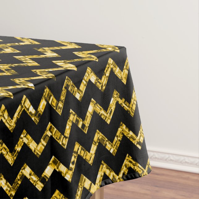 Mantel Elegante Purpurina negro dorado Chevron Stripes Mo (In Situ)
