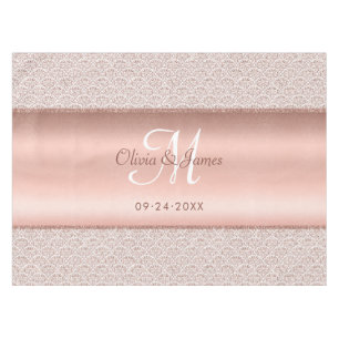 Mantel Elegante Rosa Damask Monograma dorado Boda