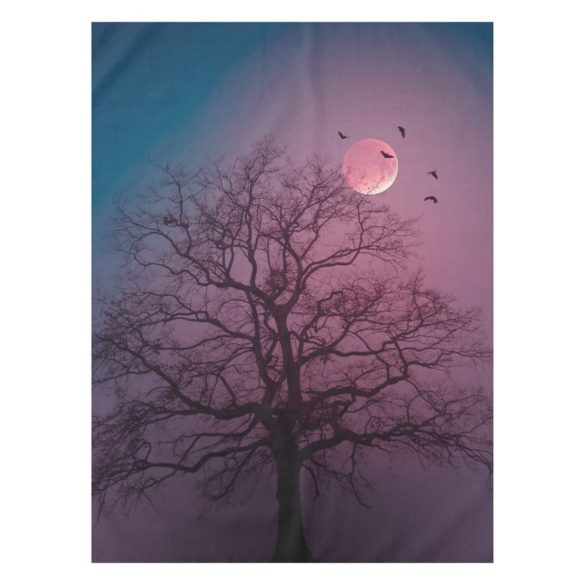 Mantel Elegante Spooky Halloween Theme Tree Moon Artwork (Anverso)