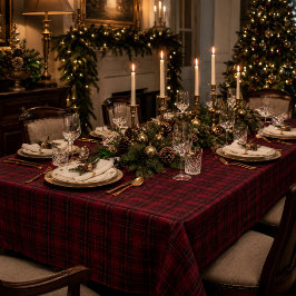Mantel Elegante Tartán Burgundy