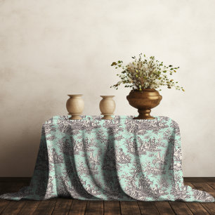 Mantel Elegante tela de jouy gris de menta vintage impres
