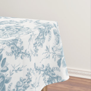 Mantel Elegante tela floral azul y blanca grabada