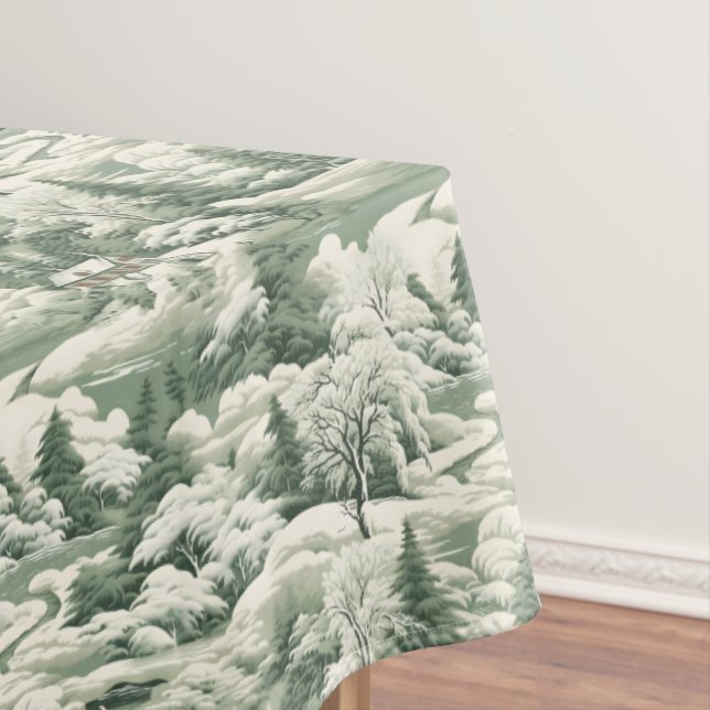 Mantel Elegante tela verde con paisaje nevado (In Situ)