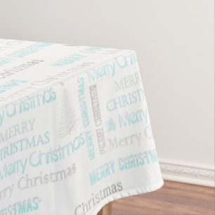 Mantel Elegante tipografía turquesa y Navidad plateado