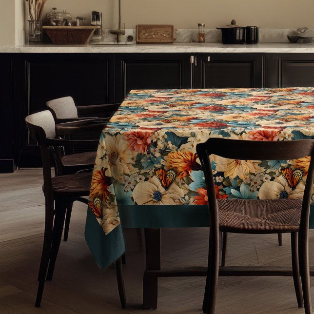 Mantel Elegantes flores silvestres y mariposas del Boho (Elegant Boho colorful wild flowers and butterflies Tablecloth)