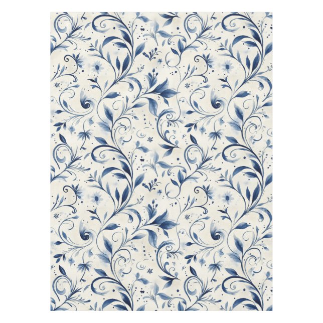 Mantel Elegantes hojas de paisley azul - fondo blanco (2) (Anverso)