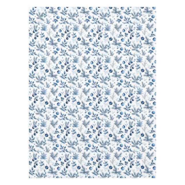 Mantel Elegantes Navidades de Pino Azul y Blanco y Holly (Anverso)