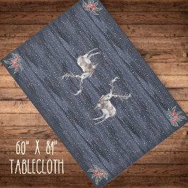 Mantel Elegantes Navidades de renos nevados azules y gris