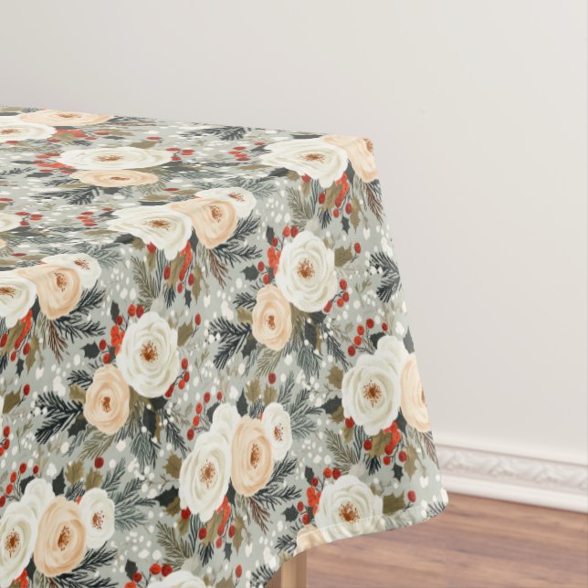 Mantel Elegantes Navidades Rosas Blancas y Berry Invierno (In Situ)