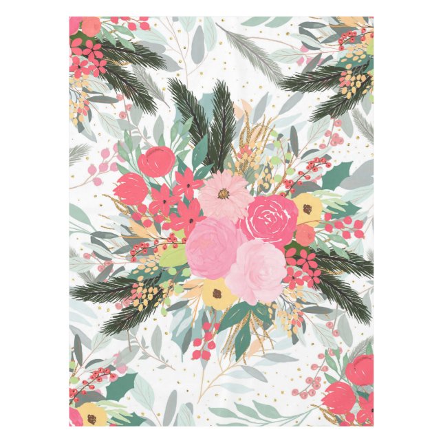 Mantel Elegantes Purpurinas blancos florales y dorados (Anverso)