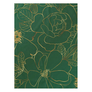 Mantel Elegantes Rosas del Oro Verde Dibujo de Línea Flor