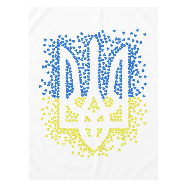 Mantel Emblema ucraniano trident tryzub esparce corazones (Anverso)