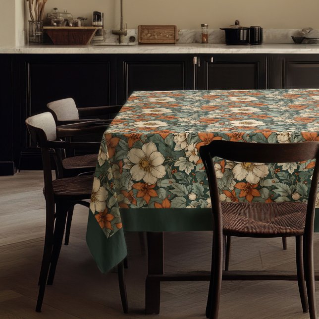 Mantel Encantador sabio de flores blancas de terracota de (Charming autumn terracotta white flowers sage tablecloth)